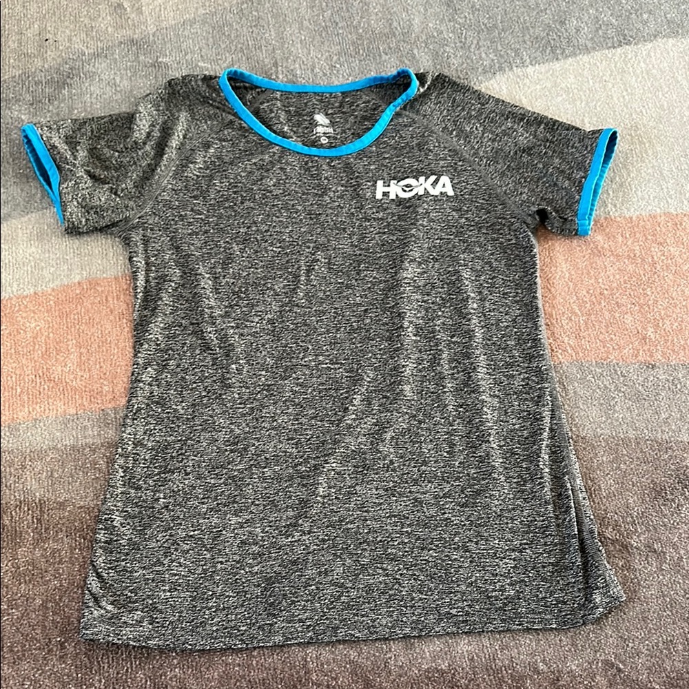 Hoka x Rabbit Grey Tee with Sky Blue Trim